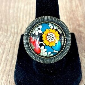 Bohemian floral print Victorian style adjustable ring, NWT, Handmade